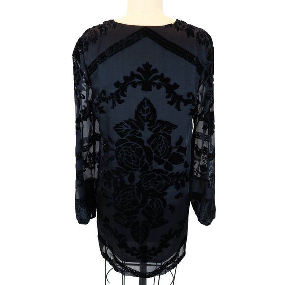 STARING AT STARS Floral Velvet Burnout Tunic Top Size S Whimsigoth Witchy Sheer - Picture 4 of 9